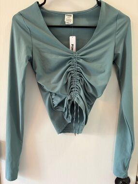 PINK Victoria Secret Ruched Front Long Sleeve Top Size XS NWT